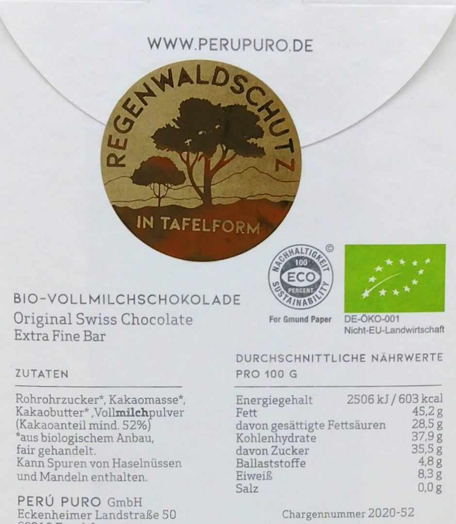 Perú Puro - Chuncho Gold - Bio Milchschokolade 52 % - 70 g